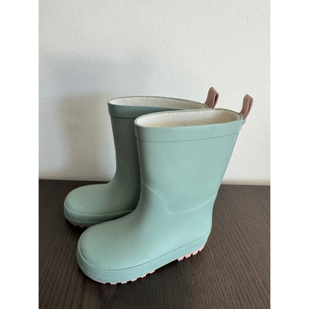 RainAngel Matte Rubber Rain Boots Kids Size 7 Sage Teal Pink Lug Sole